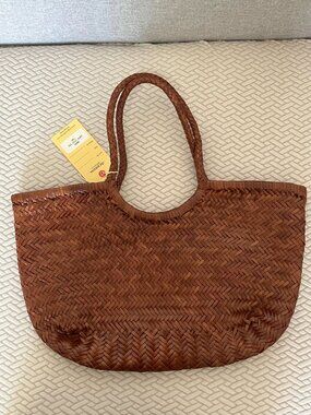 Dragon Diffusion Brown Woven Leather Tote Bag Large Handwoven Shoulder Handbag